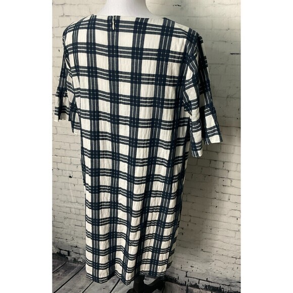 Madewell Blue White Plaid Ruffle Sleeve Babydoll Dress Popover Mini Size 12 - Picture 8 of 14
